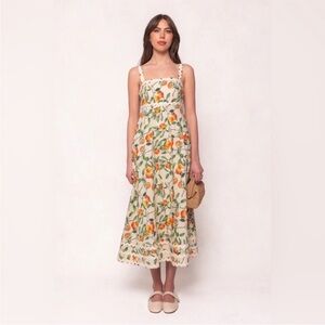 NWT IVY CITY CO PEACH BLOSSOM FRUIT FLORAL VINTAGE PALMER DRESS SIZE L